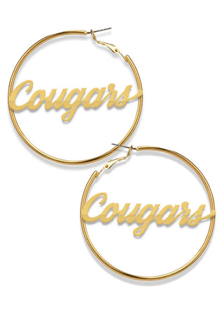 Team Mascot Gold Nameplate 2" Hoop Earrings