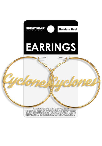 Iowa State Cyclones Gold Nameplate 2" Hoop Earrings