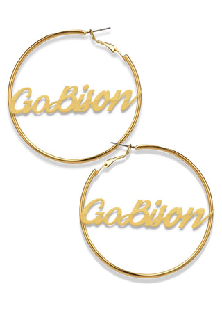 Team Mascot Gold Nameplate 2" Hoop Earrings