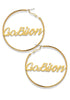 Team Mascot Gold Nameplate 2" Hoop Earrings