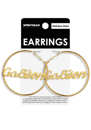 Team Mascot Gold Nameplate 2" Hoop Earrings