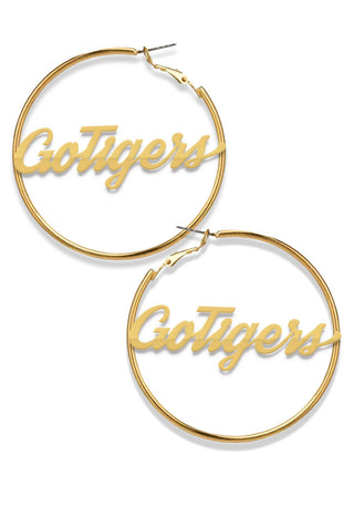 Team Mascot Gold Nameplate 2" Hoop Earrings