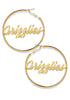 Team Mascot Gold Nameplate 2" Hoop Earrings