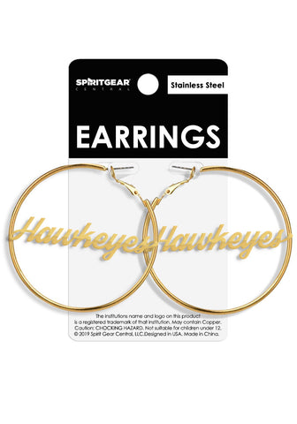 Iowa Hawkeyes Gold Nameplate 2" Hoop Earrings