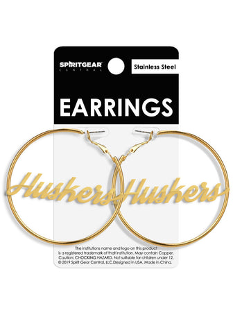 Nebraska Cornhuskers Gold Nameplate 2" Hoop Earrings