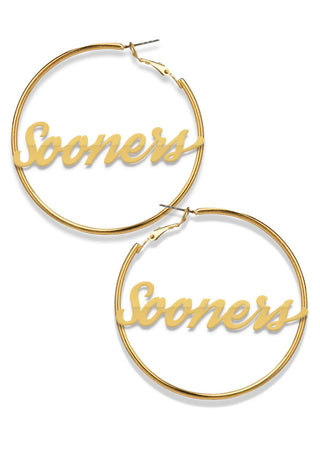 Oklahoma Sooners Gold Nameplate 2" Hoop Earrings