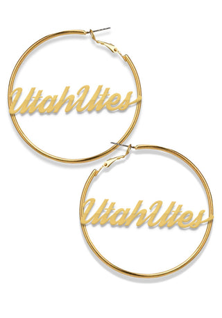 Utah Utes Gold Nameplate 2" Hoop Earrings