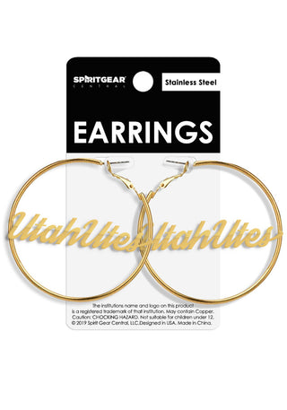 Utah Utes Gold Nameplate 2" Hoop Earrings